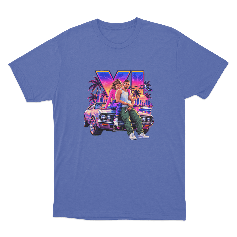 GTA VI Vice City Sunset Adventure Unisex T Shirt Blue GTA VI Vice City Sunset Adventure Unisex T Shirt Blue