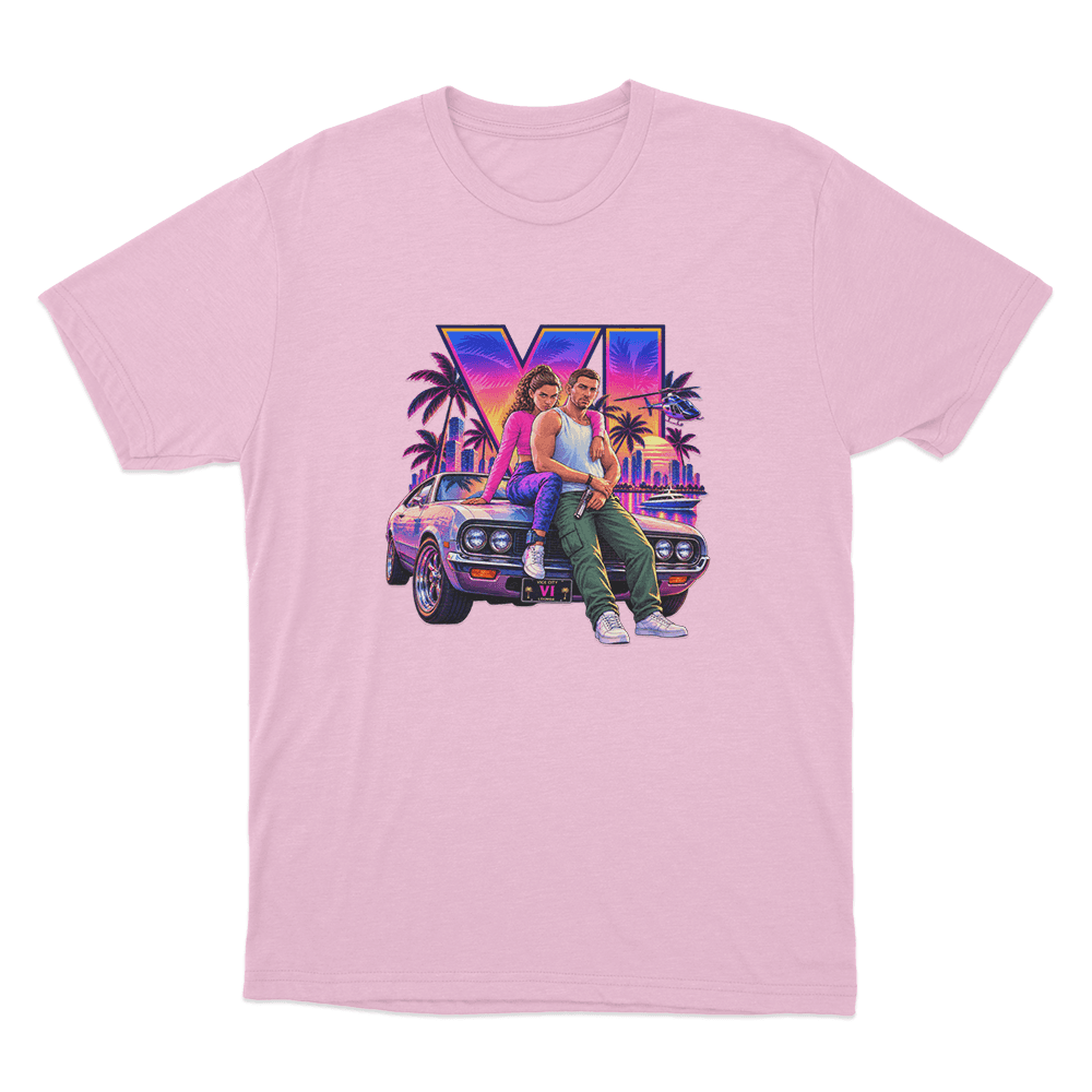 GTA VI Vice City Sunset Adventure Unisex T Shirt Pink GTA VI Vice City Sunset Adventure Unisex T Shirt Pink