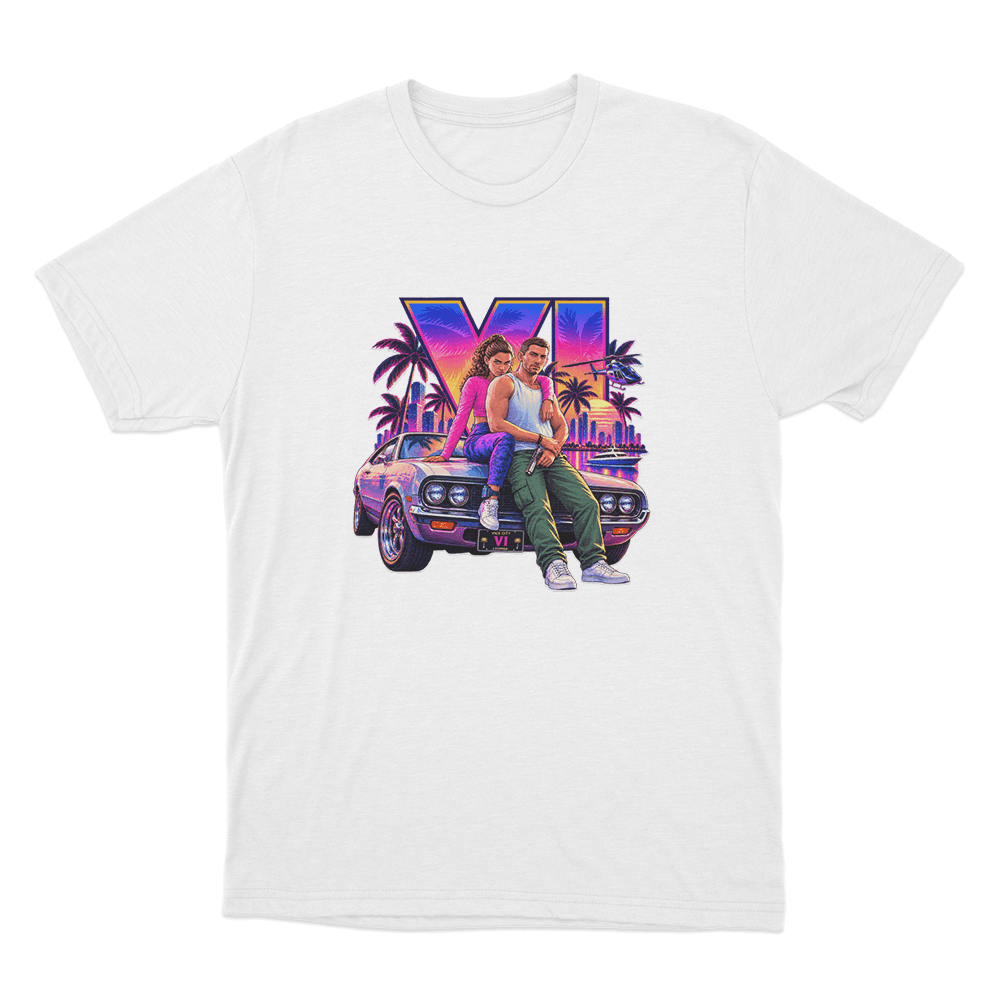 GTA VI Vice City Sunset Adventure Unisex T Shirt White GTA VI Vice City Sunset Adventure Unisex T Shirt White
