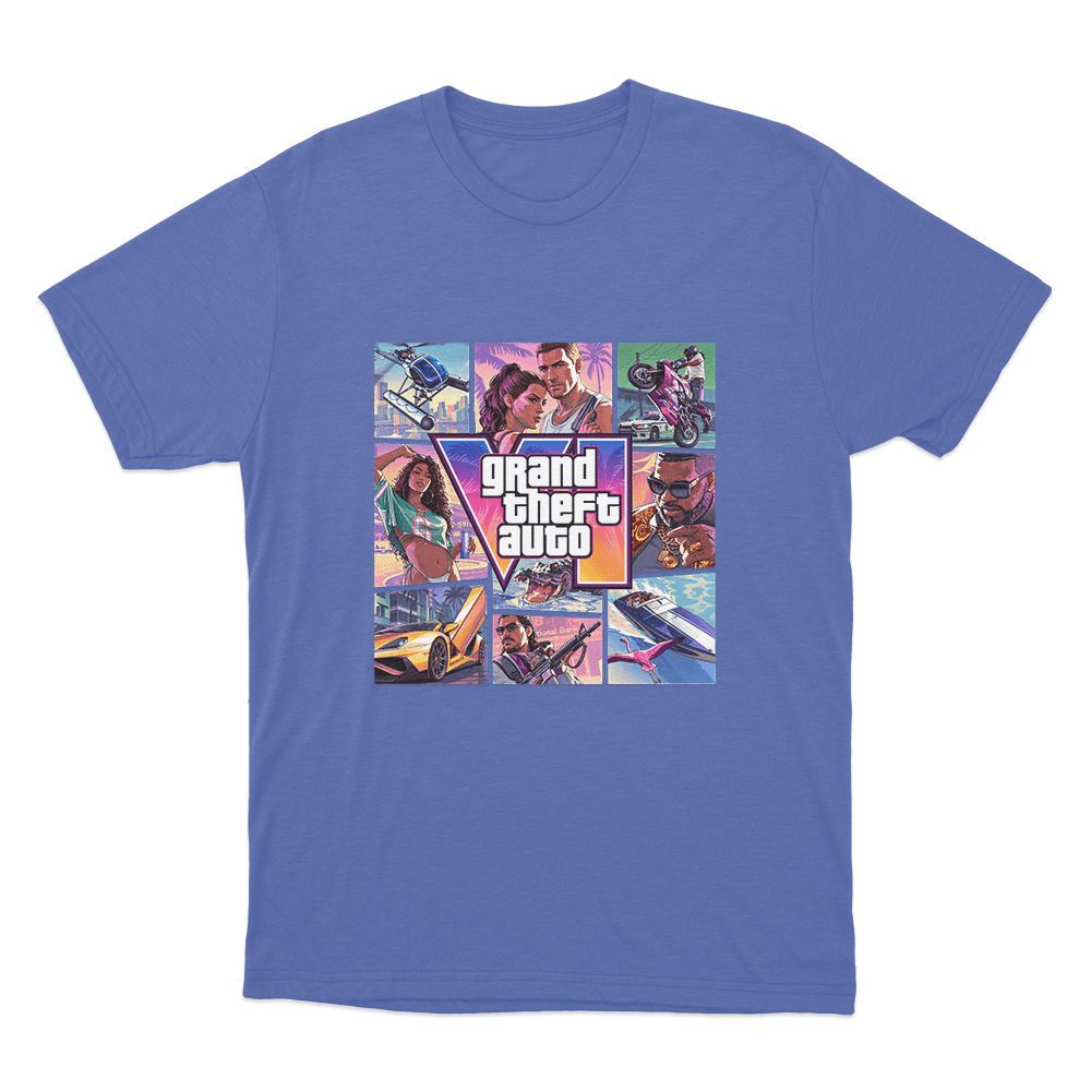Grand Theft Auto VI Vice City Collage Unisex T Shirt Blue Grand Theft Auto VI Vice City Collage Unisex T Shirt Blue