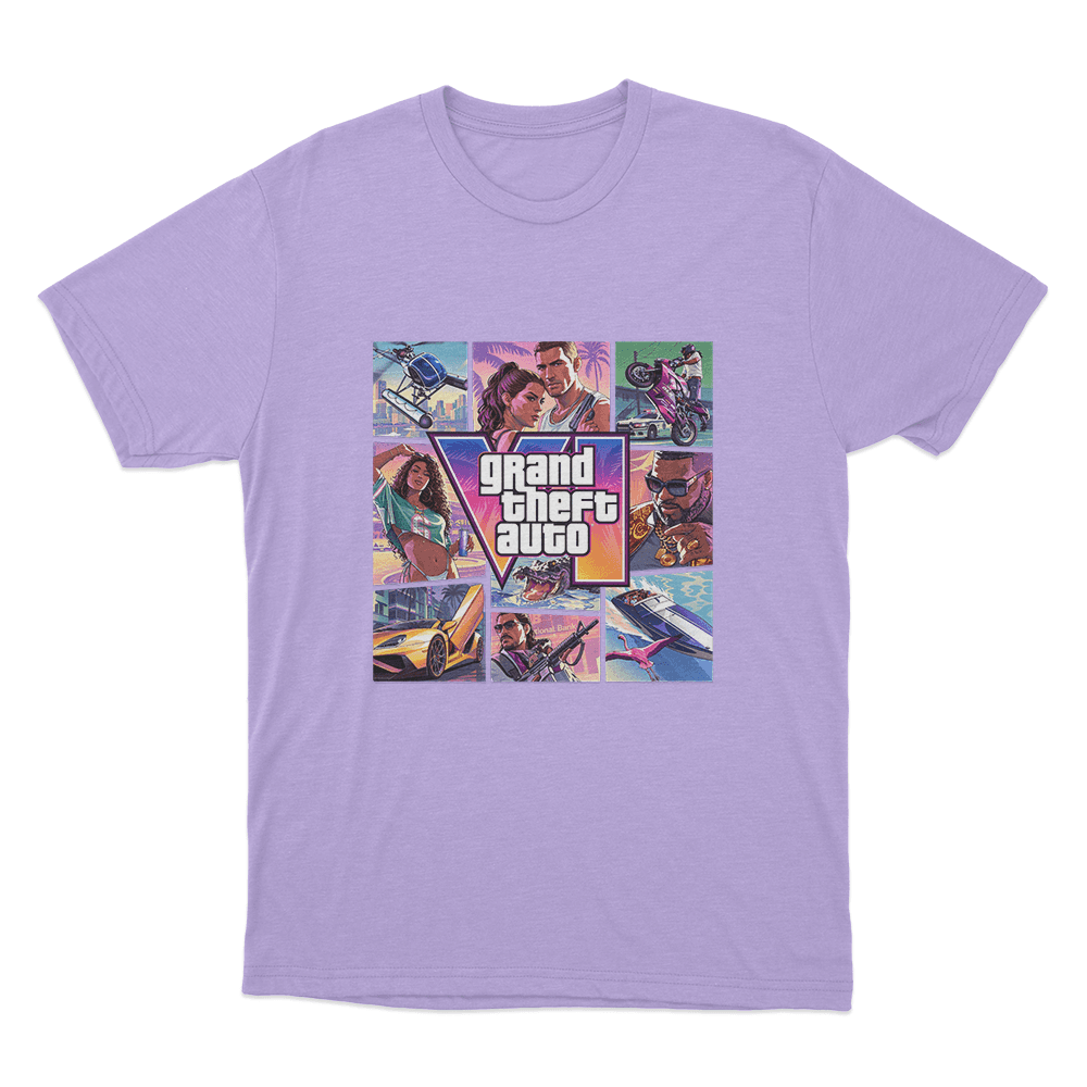 Grand Theft Auto VI Vice City Collage Unisex T Shirt Purple Grand Theft Auto VI Vice City Collage Unisex T Shirt Purple