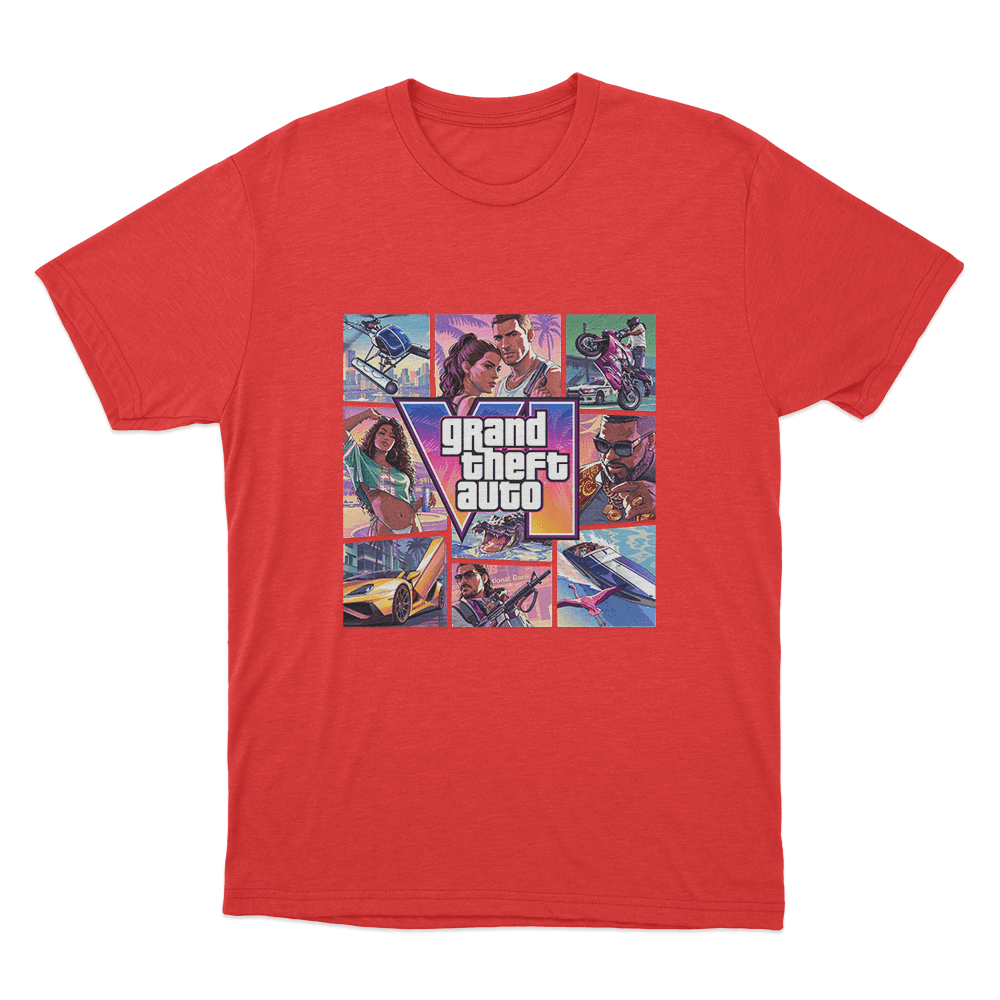 Grand Theft Auto VI Vice City Collage Unisex T Shirt Red Grand Theft Auto VI Vice City Collage Unisex T Shirt Red