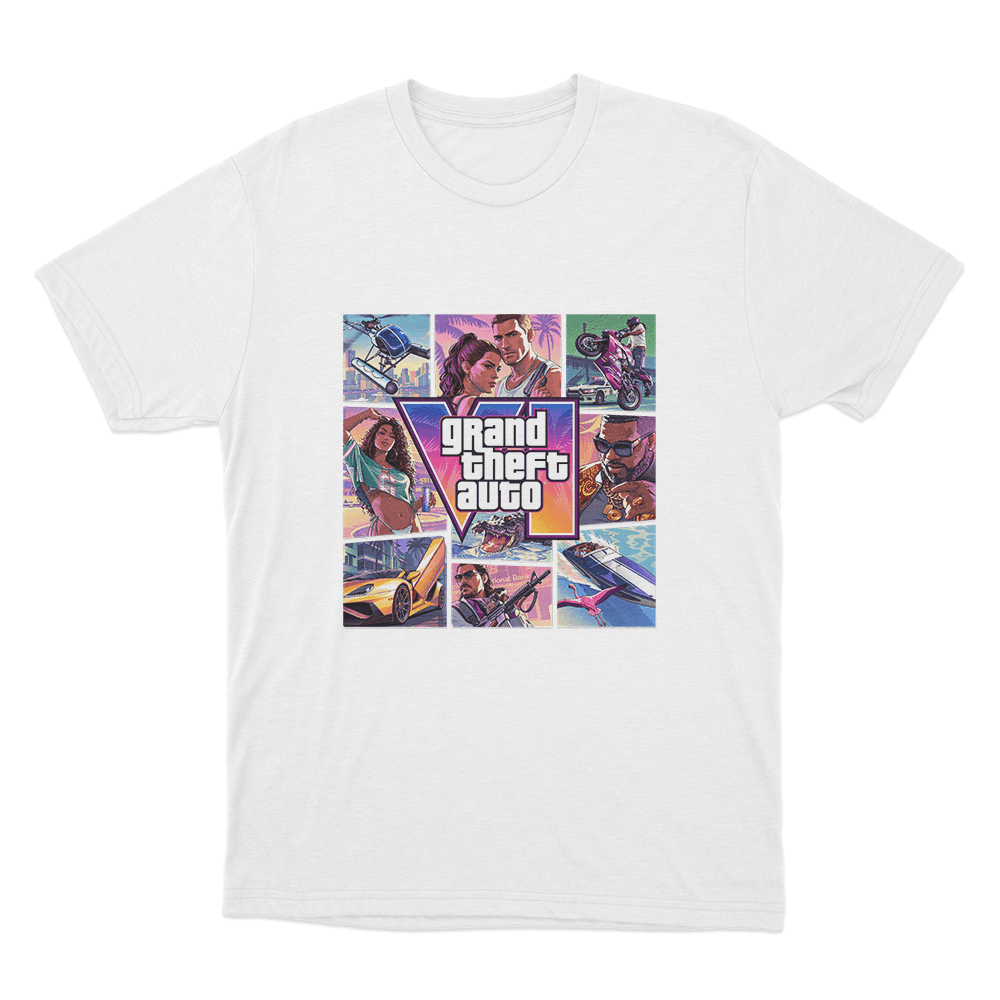 Grand Theft Auto VI Vice City Collage Unisex T Shirt White Grand Theft Auto VI Vice City Collage Unisex T Shirt White